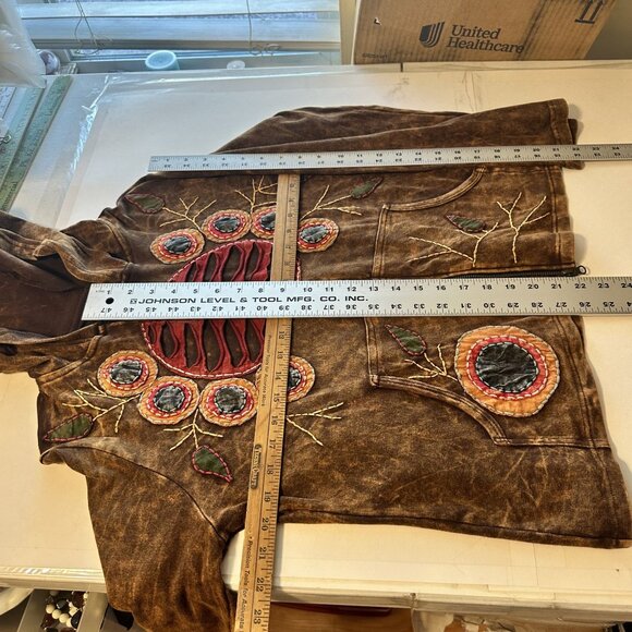 Womens Handmade Cotton Hoodie Brown Zip Up Colorful Embroidered Nepal Medium - Picture 4 of 6